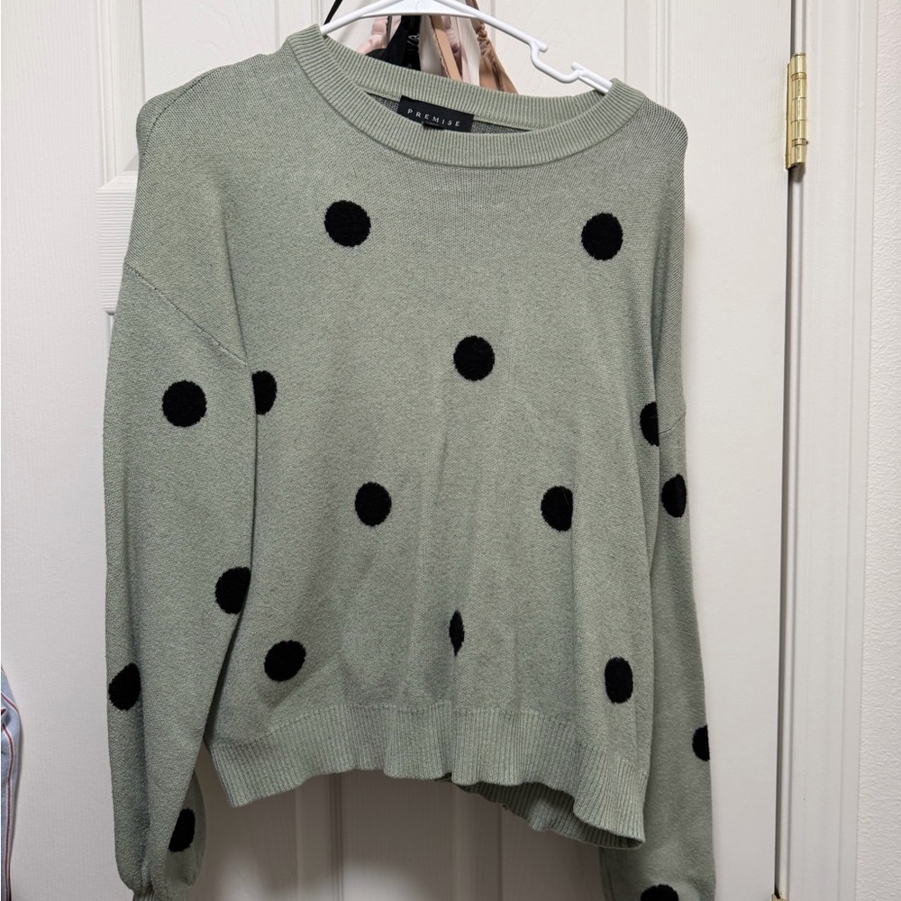 Green and Black Polka Dot Sweater
